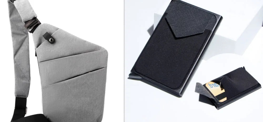 Canvas chest bag 31x20x1cm, 190g, one-shoulder crossbody with anti-radiation fabric inside, smoke black or silver grey
