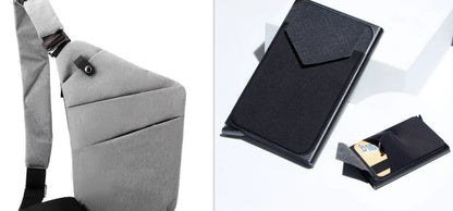 Canvas chest bag 31x20x1cm, 190g, one-shoulder crossbody with anti-radiation fabric inside, smoke black or silver grey