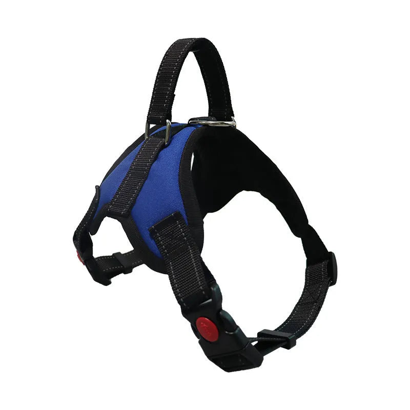 Explosion-proof polyester dog chest harness in black with saddle chest strap for medium and large dogs, sizes XS to XL