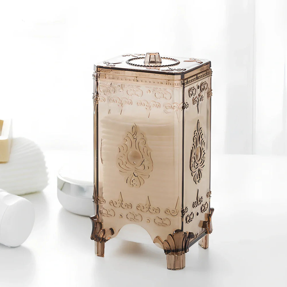 Covered plastic cosmetics storage box with 45-litre capacity in four colour options