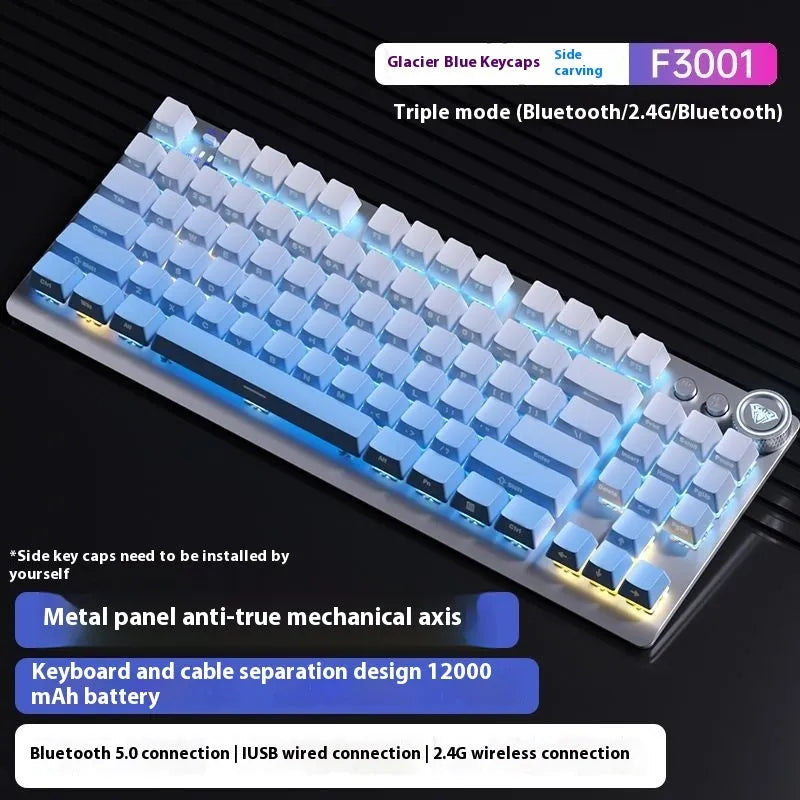 Tarantula wireless mechanical keyboard with side-engraved keycaps and metal chassis on a wooden desk