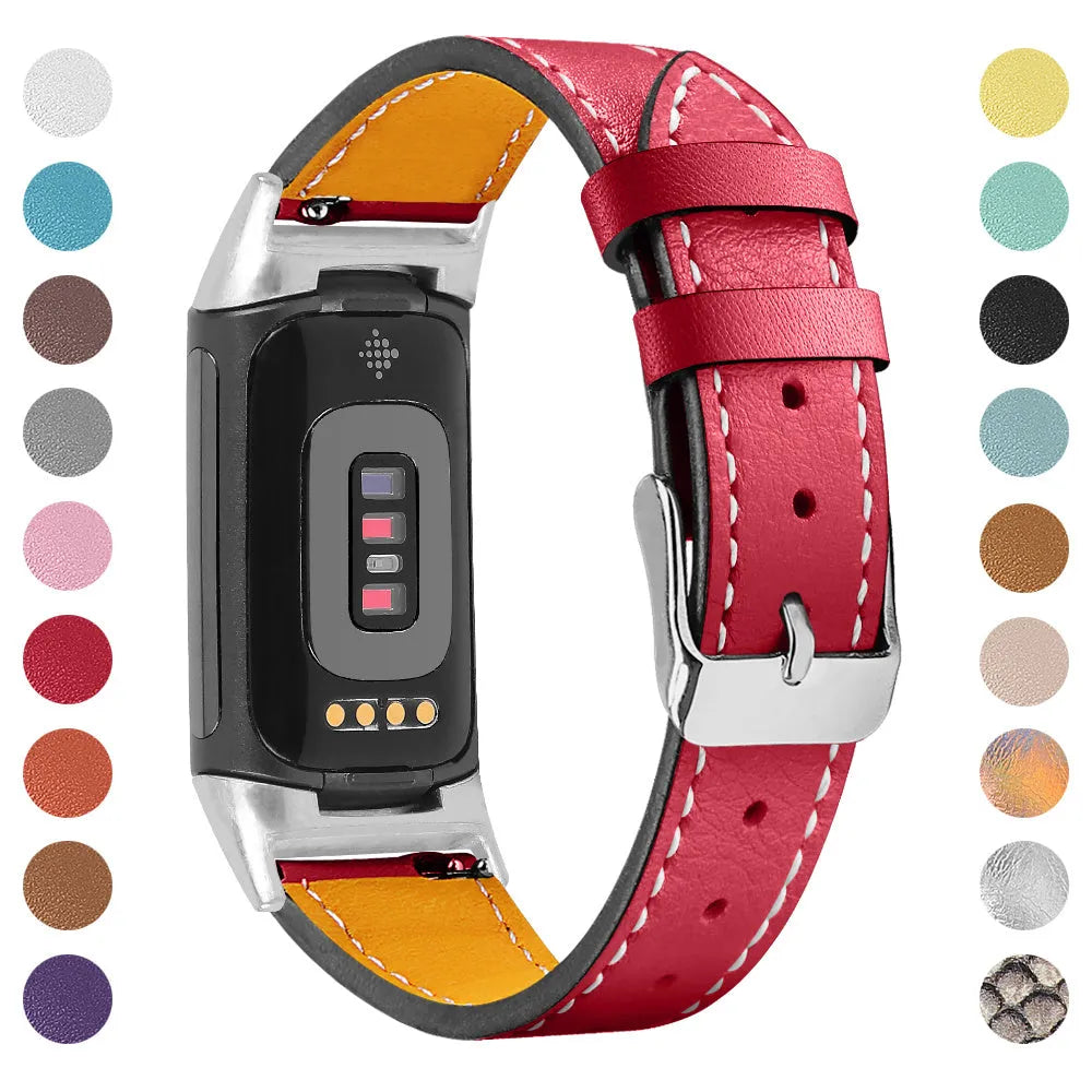 Genuine leather strap for Fitbit charge5/6 smartwatch adjustable 5.5-8.1 inches 16 colours