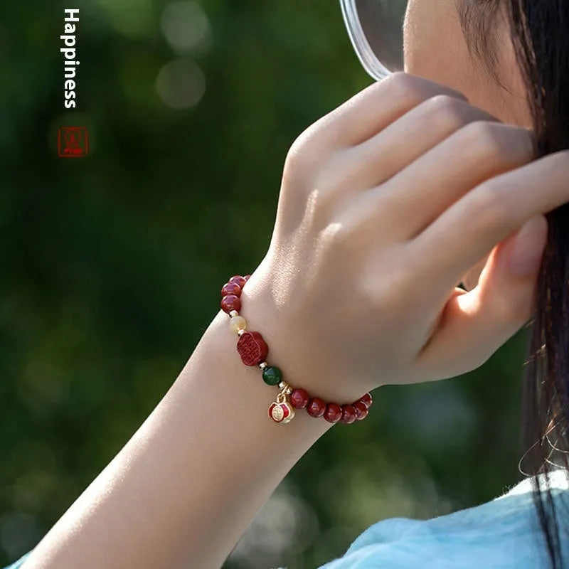 Emperor sandstone bracelet with fu character charm in New Chinese style