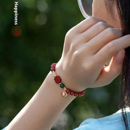 Emperor sandstone bracelet with fu character charm in New Chinese style