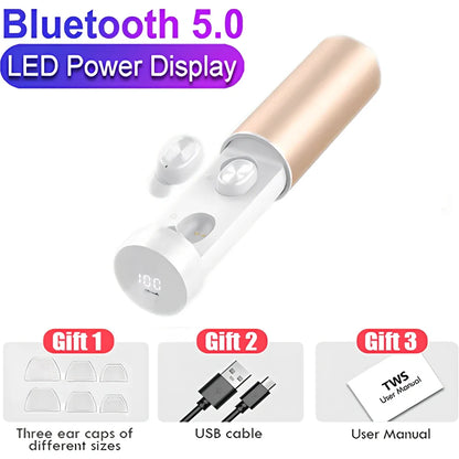 Mini portable pull-out Bluetooth headset in charging case with multiple colour options
