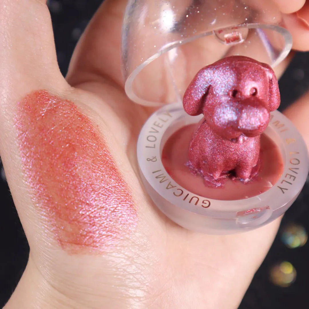 Cute animal-shaped holographic highlighter eyeshadow compact, 5.6g, 68 x 68 x 5mm, Chickens Dog Monkey Pig designs