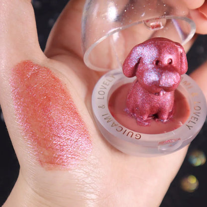 Cute animal-shaped holographic highlighter eyeshadow compact, 5.6g, 68 x 68 x 5mm, Chickens Dog Monkey Pig designs