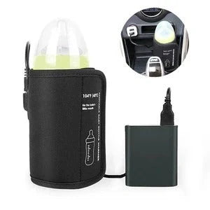 NewbornQueen™ USB Baby Bottle Warmer in black, compatible with car adapters and power banks