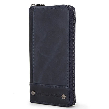 Men's brown genuine leather anti-theft wallet with zipper closure and card swiping function