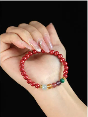 Purple gold cinnabar crystal string beads bracelet showing 4mm and 6mm size options