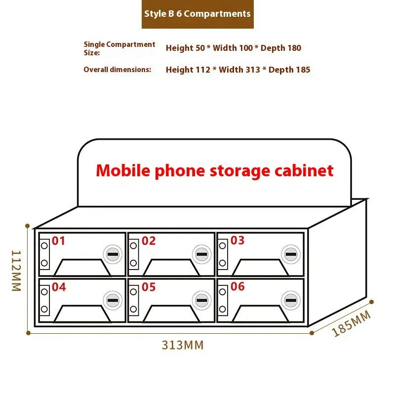 Transparent acrylic mobile phone storage cabinet with charging holes in modern simple style for office organisation
