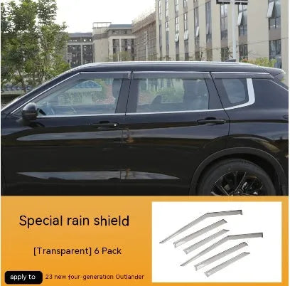 Black engineering plastic window deflectors installed on a 2023 Mitsubishi Outlander.