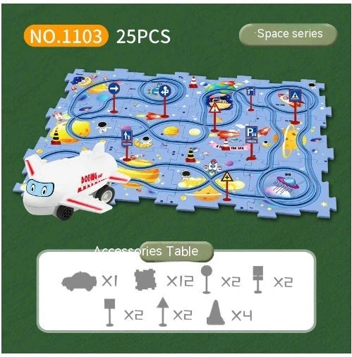 DIY Electric Railroad Speeder Toy with puzzle tracks and automatic car