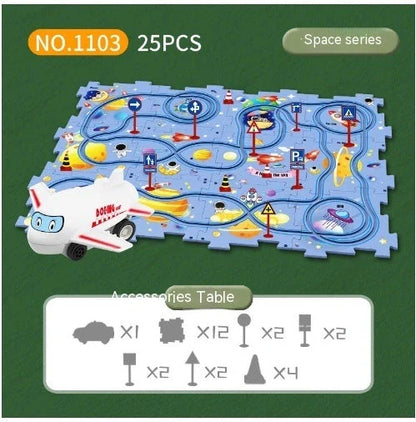 DIY Electric Railroad Speeder Toy with puzzle tracks and automatic car