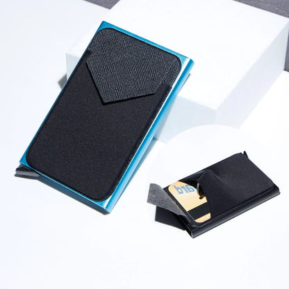 Aluminium alloy anti-theft credit card holder with lycra cloth strap in multiple colours