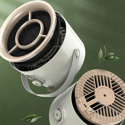 2024 portable desktop exhaust fan in Milky White colour with USB cable and tripod, dimensions 180x108x420mm