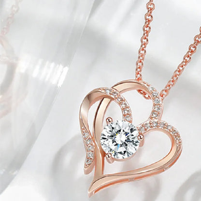 Women's simple heart-shaped 925 silver necklace with gold-tone plating options.