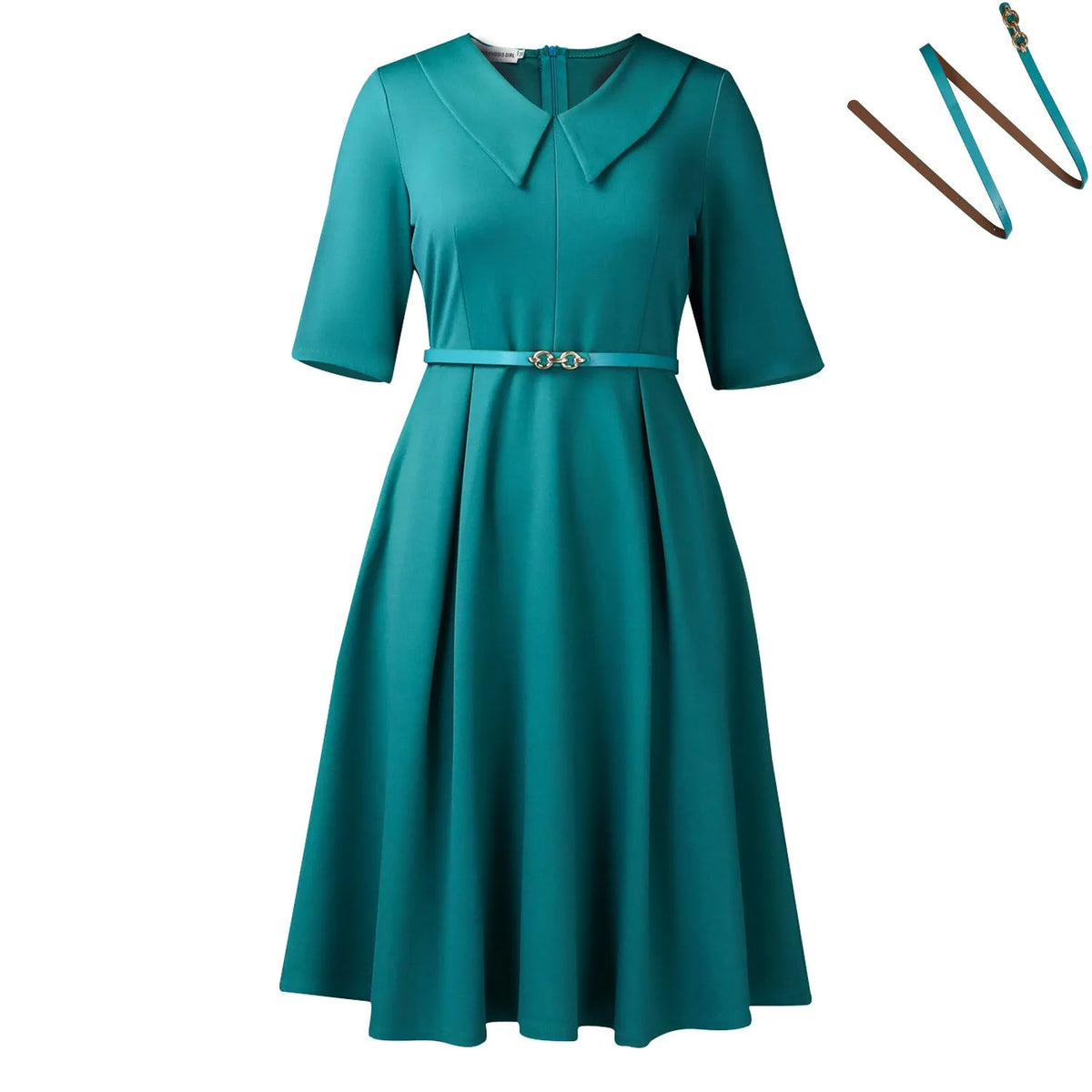 Women's solid colour African midi dress with half sleeves and a matching fabric belt.
