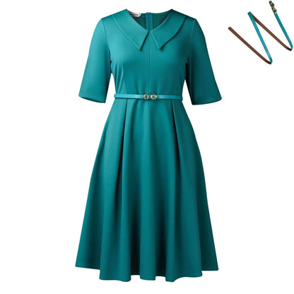 Women's solid colour African midi dress with half sleeves and a matching fabric belt.