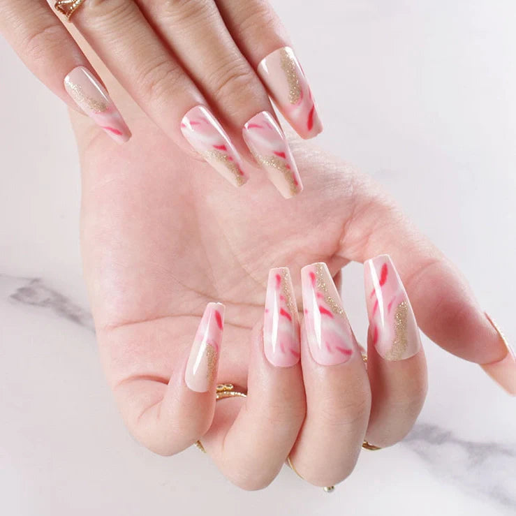 One Second Wearable Manicure set with 24 nail art pieces in rose, tulip, leopard print, and XINGX patterns