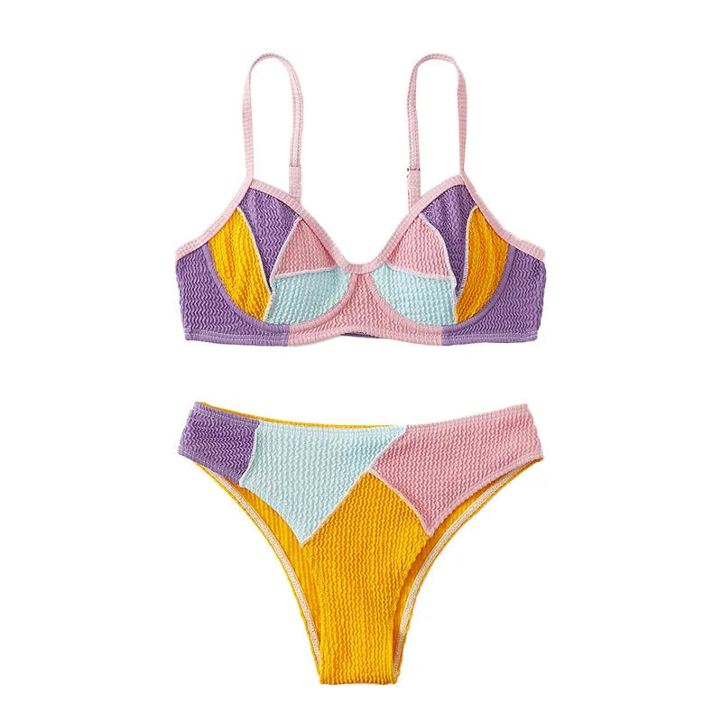 Women's colour-matched push up bikini with steel bracket stitching and sleeveless design