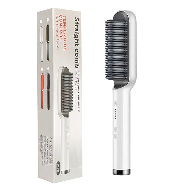 Red 2-in-1 hair straightener and hot comb with tourmaline ceramic plates and digital temperature display
