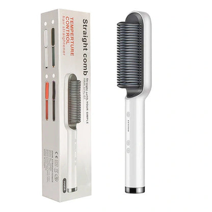 Red 2-in-1 hair straightener and hot comb with tourmaline ceramic plates and digital temperature display