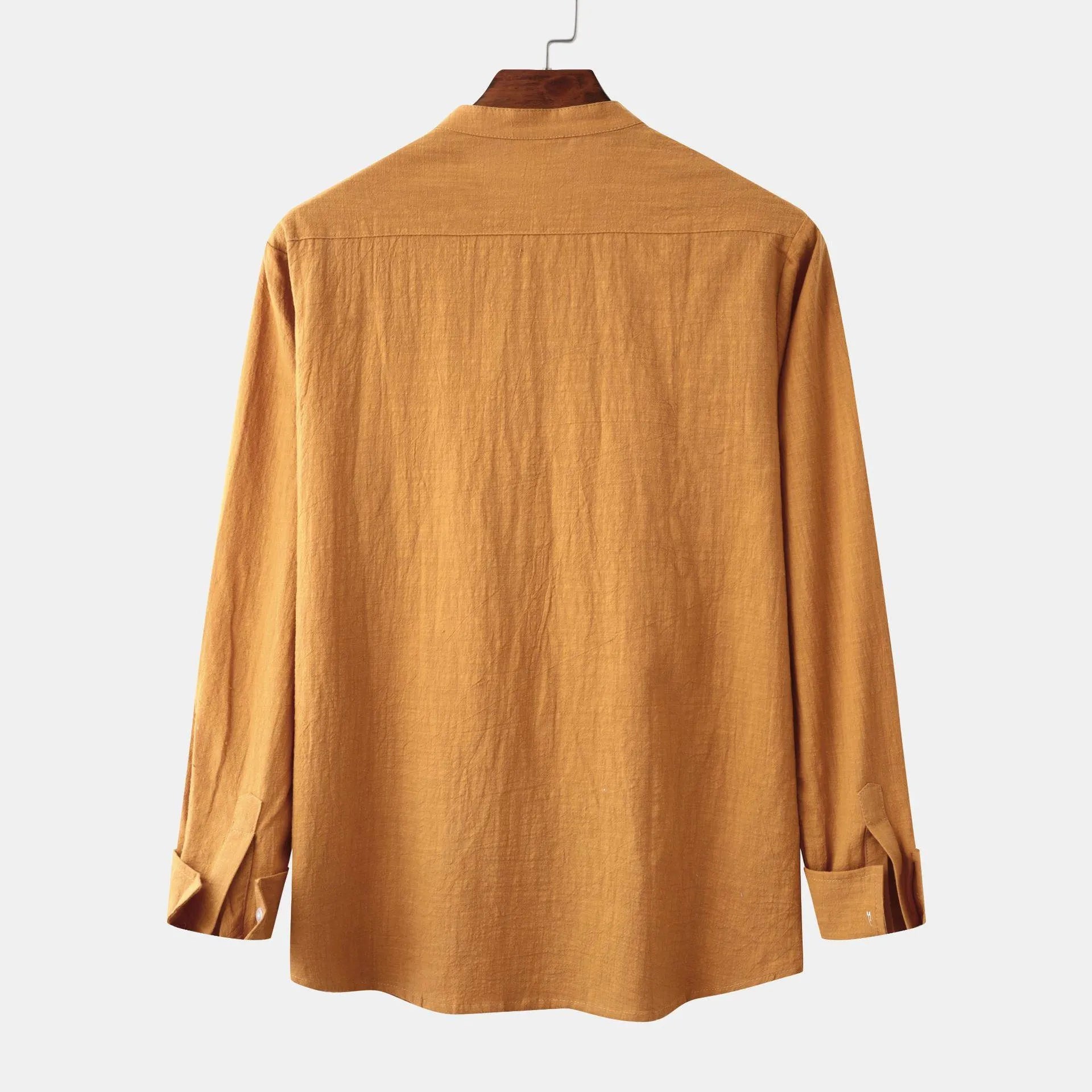 Men's brown cotton blend slim-fit long sleeve shirt and matching casual trousers coordinated set