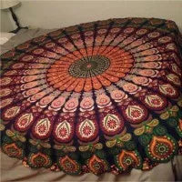 Green printed round beach towel and yoga mat, 150cm diameter