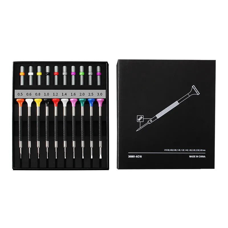 10-piece precision screwdriver set with 20 spare bits for watch and glasses repair tools