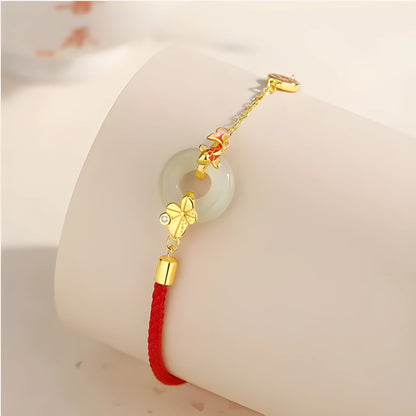 Women's retro 925 silver bracelet with gold electroplated koi fish and peace buckle design