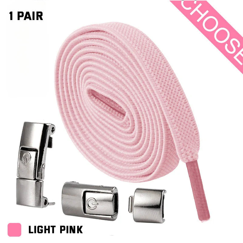 No-Tie Slip-On Sneaker Shoelaces in a variety of colors, including white, blue, pink, and more.