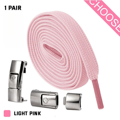 No-Tie Slip-On Sneaker Shoelaces in a variety of colors, including white, blue, pink, and more.