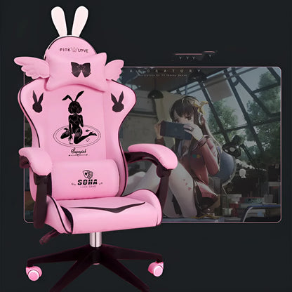 Goddess gaming chair in black or white artificial leather with fixed armrests and optional footrest