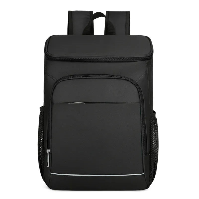 Large Oxford cloth backpack for outdoor thermal picnics with curved shoulder straps in grey with orange accents