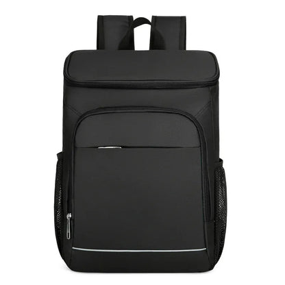Large Oxford cloth backpack for outdoor thermal picnics with curved shoulder straps in grey with orange accents