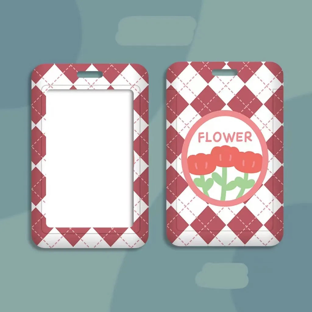 Cartoon style plastic ID card holder with lanyard, dimensions 110mm by 70mm.