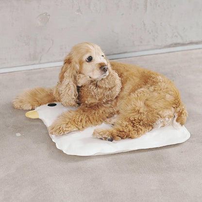 Washable chick-shaped pet cooling mat with non-stick surface for dogs and cats