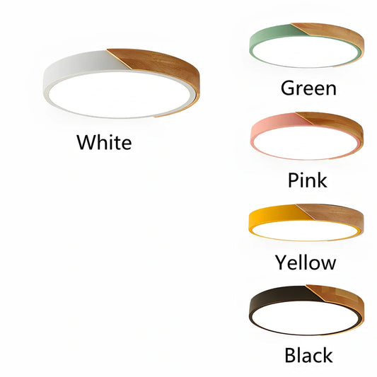 30cm round LED ceiling light with remote control showing three colour options