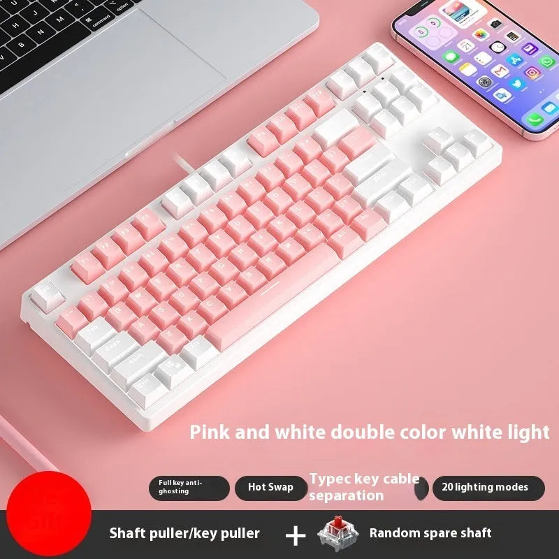 87-key wired mechanical gaming keyboard with dual-colour keycaps and hot-swap switches