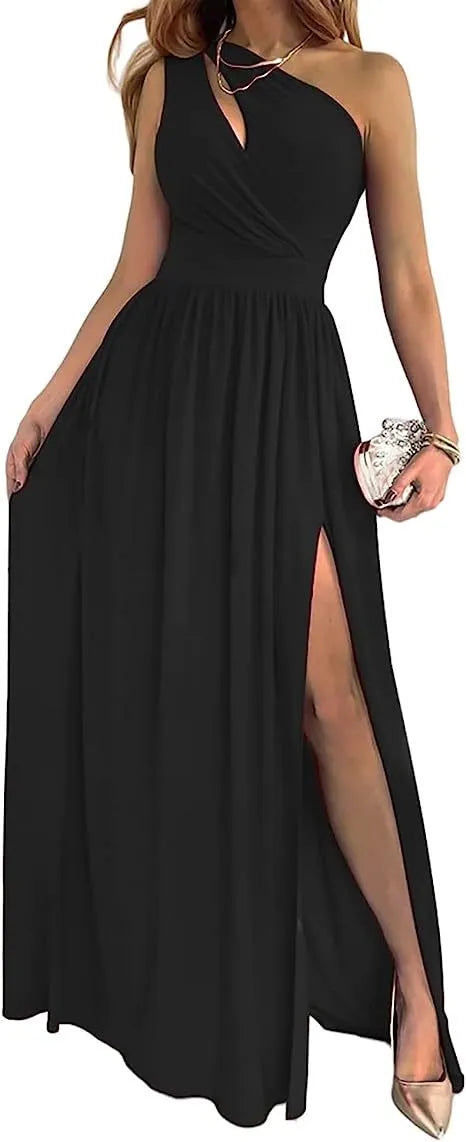 Women's one shoulder maxi dress with high split detail in soft fabric