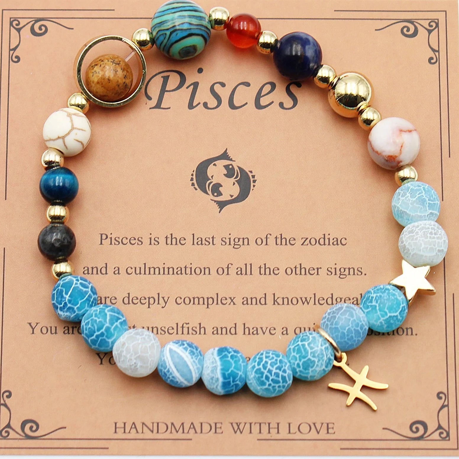 Handcrafted zodiac bracelets with natural stone beads and constellation designs