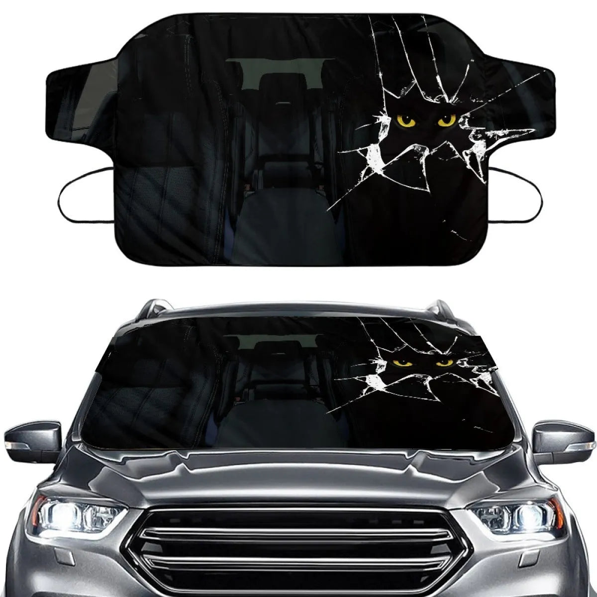 Car snow protection cover front gear with lanyard installation system for vehicle windshields