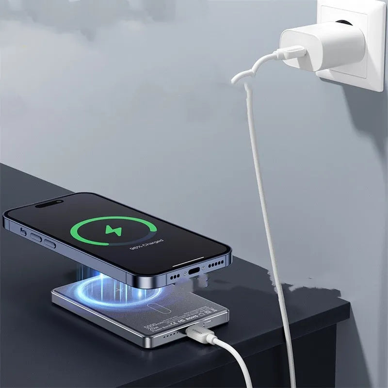 Magnetic wireless charging power bank 5000mAh ultra-thin 8.8mm alloy in titanium or dark gray