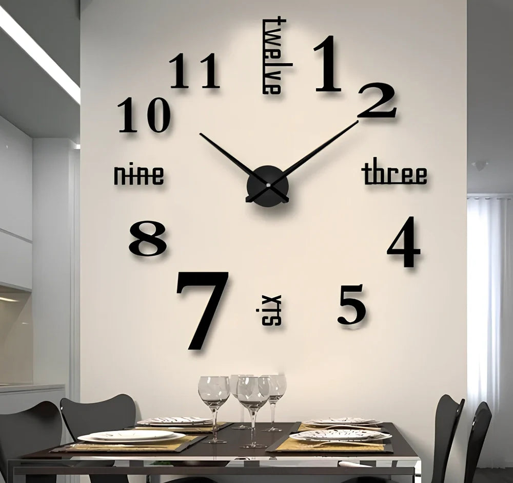 25-inch solar wall clock with laser-engraved markings and European round design in black finish