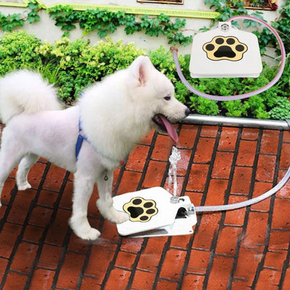 Automatic Dog Water Fountain with paw-activated water dispenser in a backyard setting
