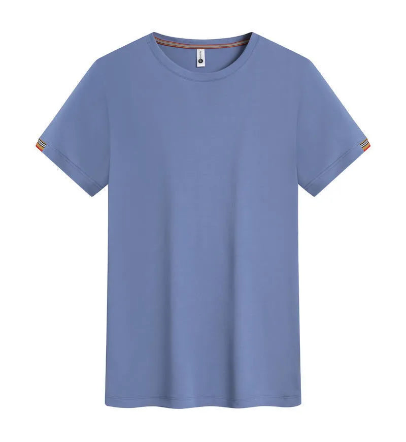 Men's grey round neck ice-feeling fibre pullover shirt for business and sports wear.