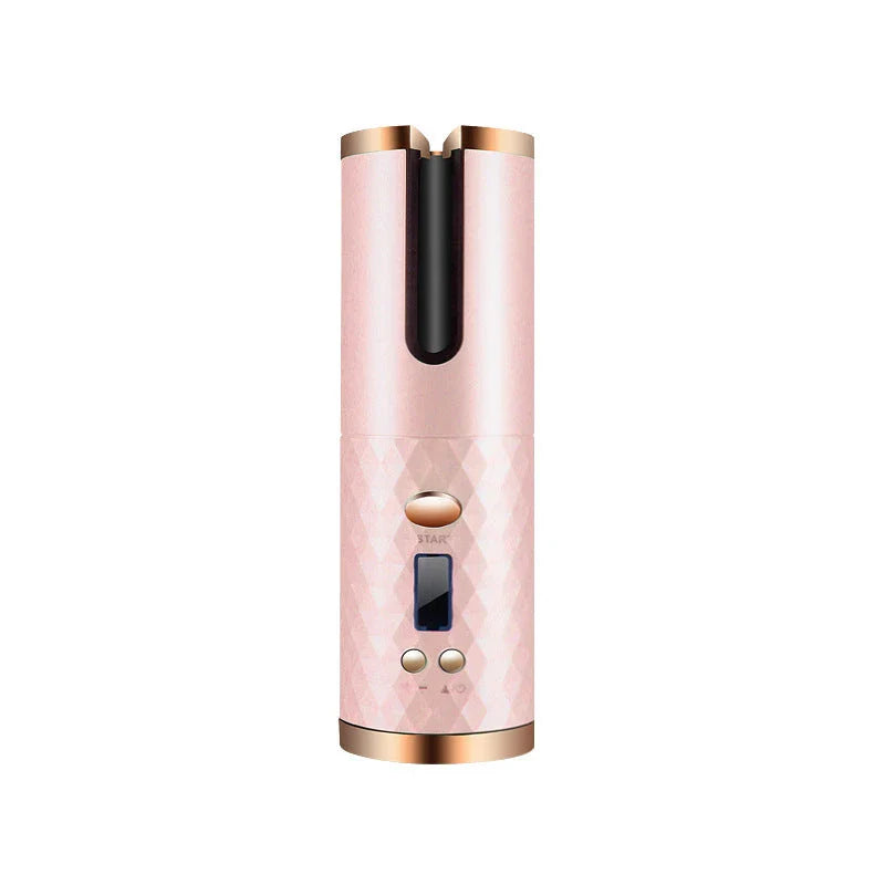 Cordless automatic hair curler with ceramic barrel, multi-directional curl capabilities, and rechargeable battery for salon-quality curls anytime, anywhere.