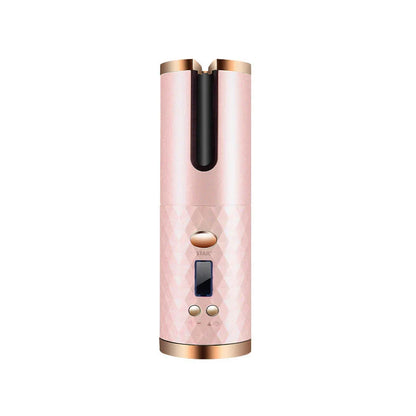 Cordless automatic hair curler with ceramic barrel, multi-directional curl capabilities, and rechargeable battery for salon-quality curls anytime, anywhere.