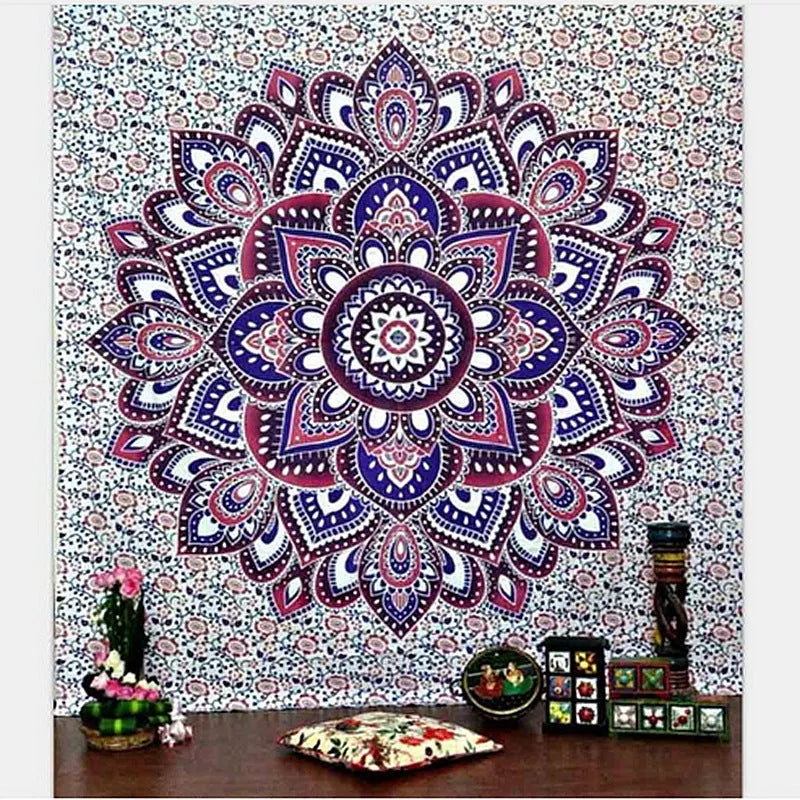 Vibrant elephant mandala tapestry with 3D digital printing for wall decor